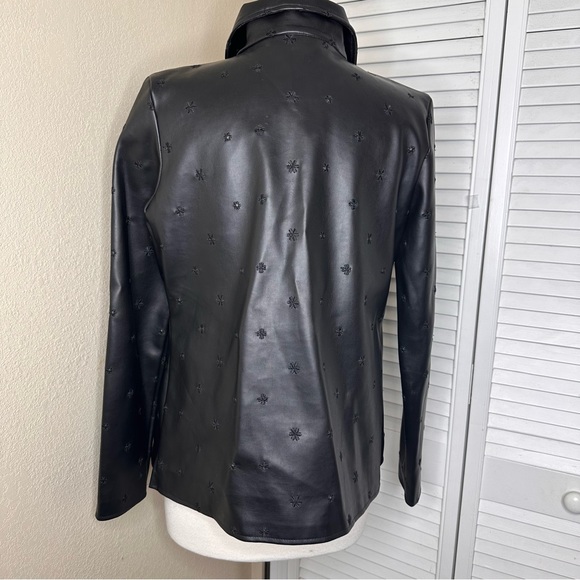 Faux Leather Necessary Objects Flower Accent Jacket - Picture 6 of 10